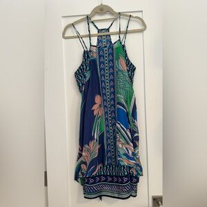 Anthropologie Maeve by Womens Layered Laurel Scarf Tiered Dress Silk Blue Small